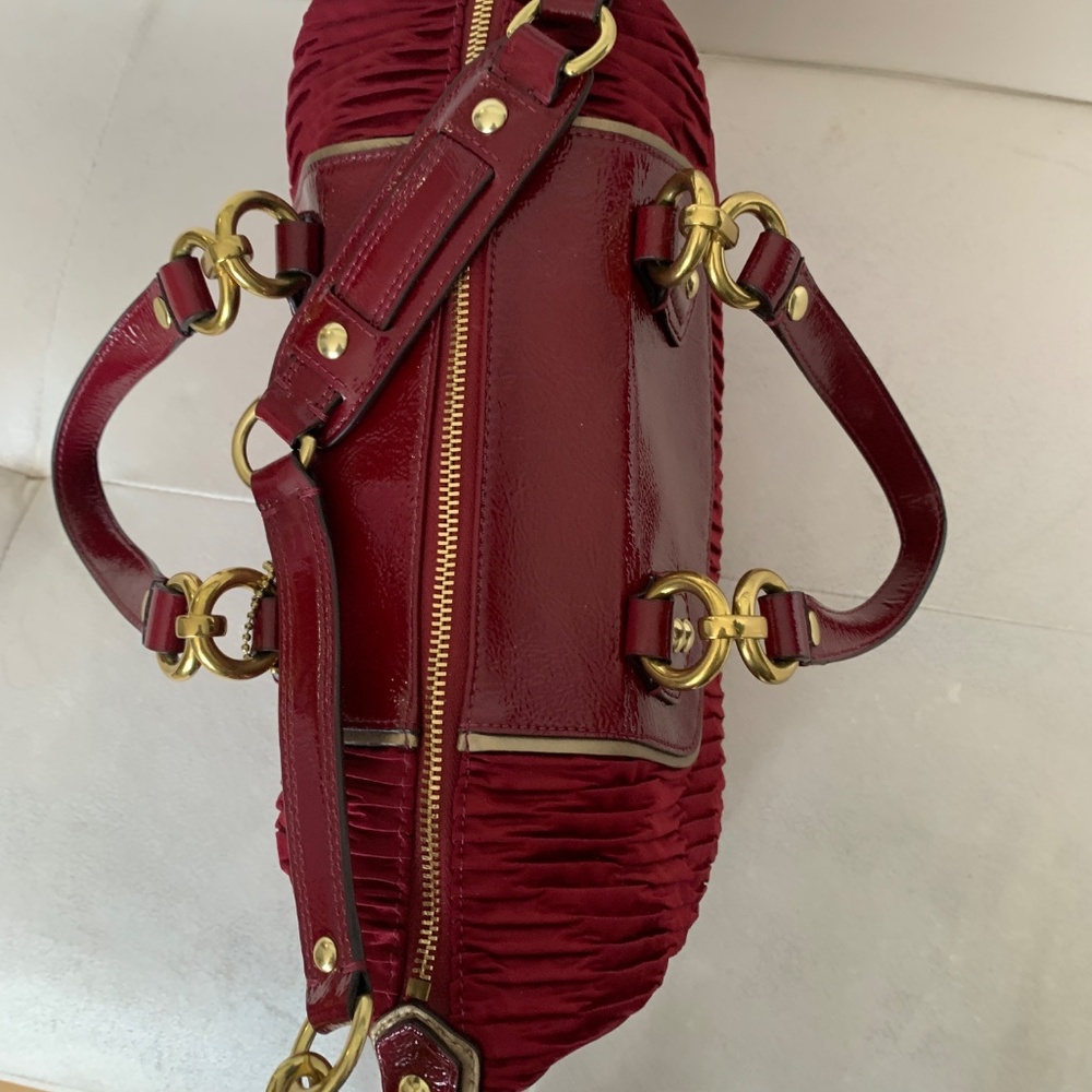 Coach Ashley Gathered Satin and Patent Leather Satchel in Bordeaux Med. Burgundy - Picture 13 of 16